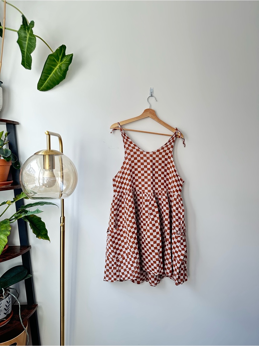 Rylee & Cru Checkerboard Tie-Strap Sundress - Brown/White